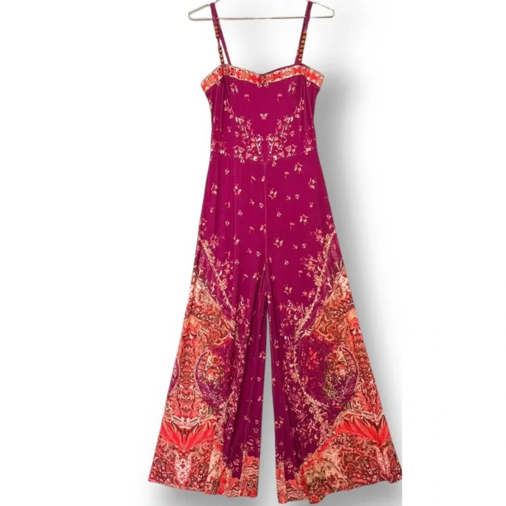 New Free People Astrid Jumpsuit $288 SMALL Raspberry Wide-leg Adjustable Straps